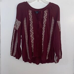 American Eagle Medium Maroon Plum
Burgundy Boho Top Tribal Embroidery
Tassels